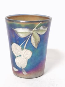 Vintage Iridescent Hand Painted Glass Cup