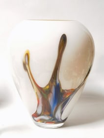 Large Murano Style Cream Art Glass Vase