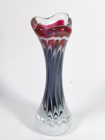 Vintage Signed White Spiderweb Overcast Ruby Glass