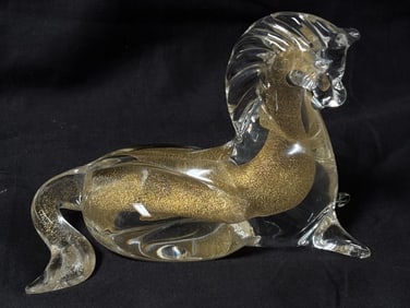 Vintage Murano Italy Glitter Clear Art Glass Horse
