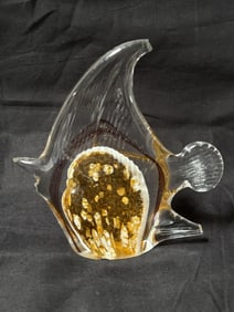 Vintage Murano Style Amber Art Glass Fish