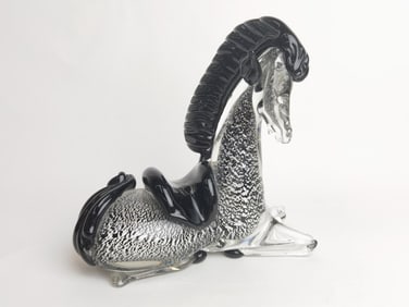 Murano Italy Black and White Glitter Glass Horse