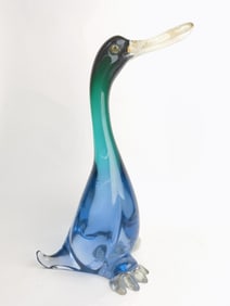 Large Murano Italy Blue/Green Sommerso Glass Duck
