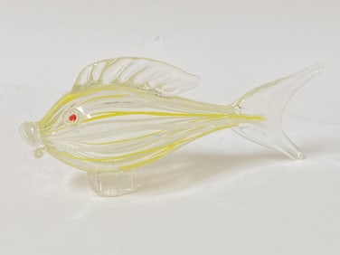 Vintage Murano Italy White/Yellow Stripe Art Glass