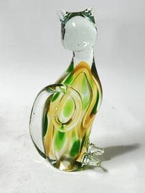 Vintage Murano Italy Amber/Green Glass Cat