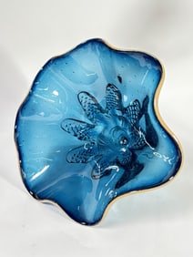 Vintage Gwen Knight Controlled Bubble Blue Glass D