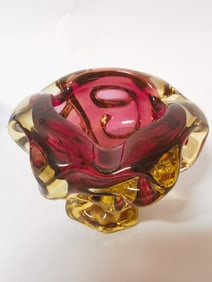 Vintage Murano Italy Cranberry/Amber Glass Vase