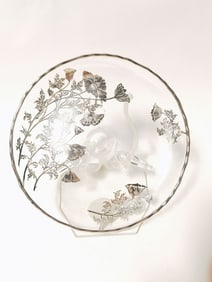 Vintage Silver Overlay Clear Glass Dish