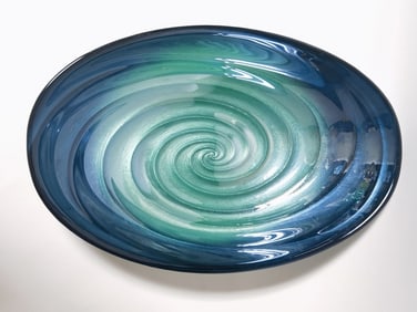 Oval Blue/Green Swirl Glass Bowl