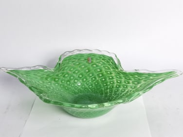 Large Vintage Murano Italy Green Bubble Pattern Bo