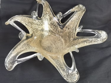 Large Murano Italy Glitter Firework Glass Bowl
