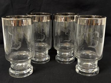 (4) Vintage Silver Gilt Rim Beer Glasses