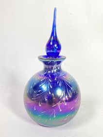 Vintage Iridescent Pulled Feather Blue Glass Perfu