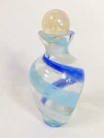 Vintage Blue Swirl Art Glass Perfume Bottle