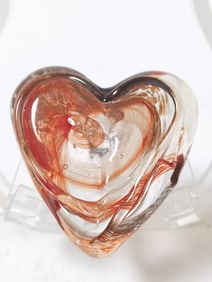 Vintage Orange Swirl Art Glass Heart Paperweight