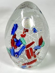 Vintage Murano Italy Millefiori Egg Shape Glass Pa