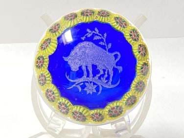 Murano Italy Millefiori Taurus Glass Paperweight