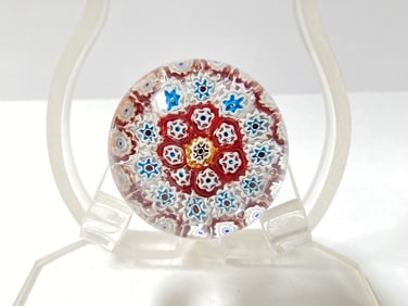 Murano italy Red Millefiori Glass Paperweight