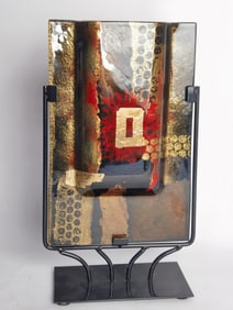 Vintage Fused Art Glass Colorblock Vase