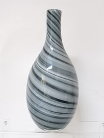 Gray Swirl Stripe Art Glass Vase