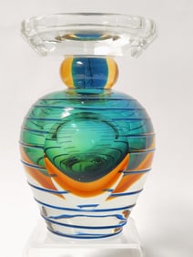 Vintage Murano Italy Blue Swirl Sommerso Glass Vas