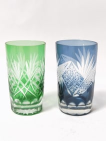 (2) Vintage Bohemian Cut-to-Clear Shot Glasses