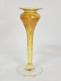 1998 Vintage "Job" Amber Swirl Glass Long Vase