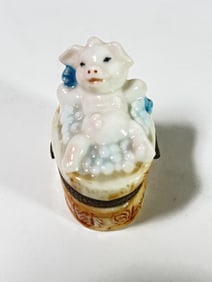 Vintage Bathing Pig Porcelain Trinket Box