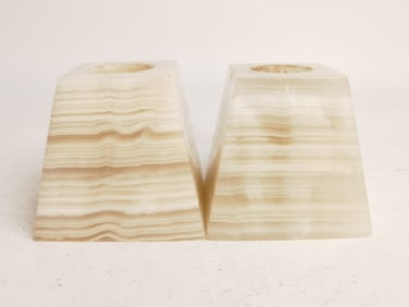 Pr. of Agate Carved Candle Holders