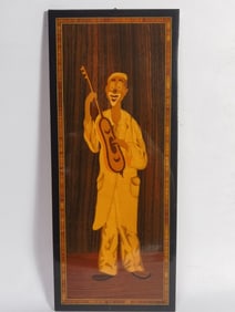 Vintage Italian Marquetry Musician Wall Hanging