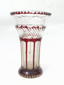 Vintage Bohemian Ruby Red Cut-to-Clear Glass Vase