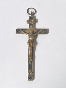 Vintage Bronze Crucifix Pendant with Skull