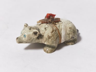 Vintage Inuit Soapstone Polar Bear with Turquoise