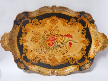 Vintage Papier-mache Painted Floral Serving Tray