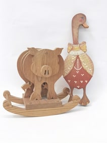 (2) Wood Carved Animal Decors