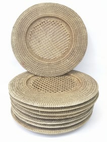 (8) Vintage Rattan-Woven Plates