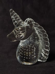 Vintage Clear Bubble Glass Unicorn Paperweight