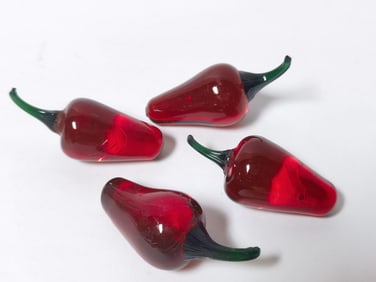 Group of Murano Italy Red Art Glass Peppers