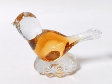 Vintage Murano Italy Amber Art Glass Bird