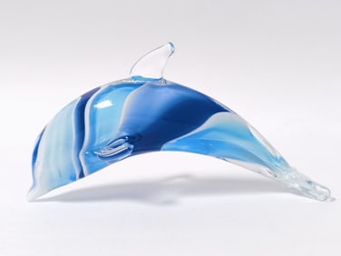 Vintage Murano Italy Blue Swirl Art Glass Dolphin