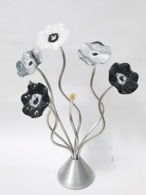 Vintage Murano Italy Black and White Art Glass Flo