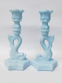 Pr. of Vintage Westmoreland Blue Milk Glass Capric