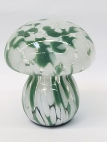 Vintage Green/White Splatter Art Glass Mushroom Li