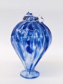 Vintage Ribbed Blue Art Glass Reverse Vase Ornamen
