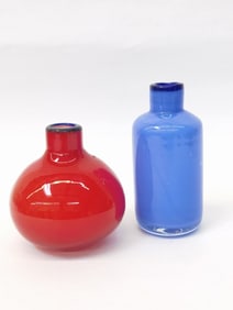 (2) Small Vintage Art Glass Bud Vases