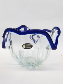 Vintage White Cristal Murano Italy Handkerchief Bo