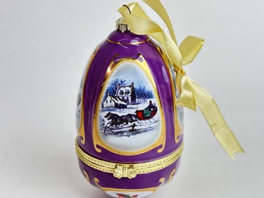 Vintage Porcelain Purple Easter Egg Ornament Trink