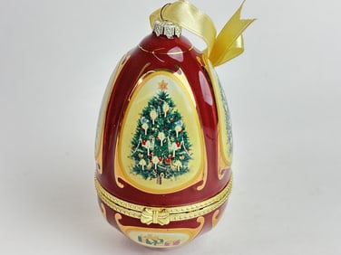 Vintage Porcelain Red Easter Egg Ornament Trinket