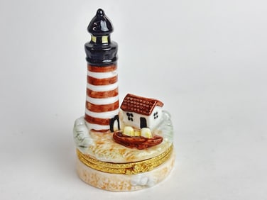 Vintage Porcelain Lighthouse Trinket Box