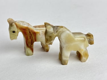 (2) Vintage Onyx Carved Horses